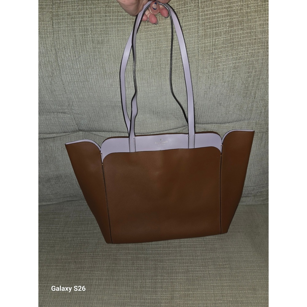 54. Kate Spade New York Brown and Lavender Leather Tote Bag Shoulder Purse